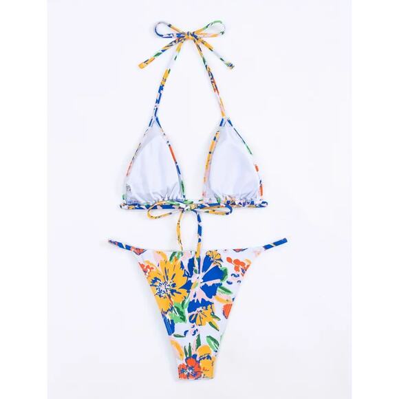Floral Print Triangle Top String Bikini Small - Picture 6 of 8